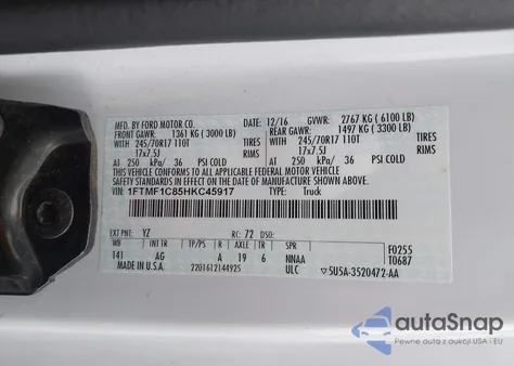 2017 Ford F-150 Xl z USA, uszkodzony, nr VIN 1FTMF1C85HKC45917